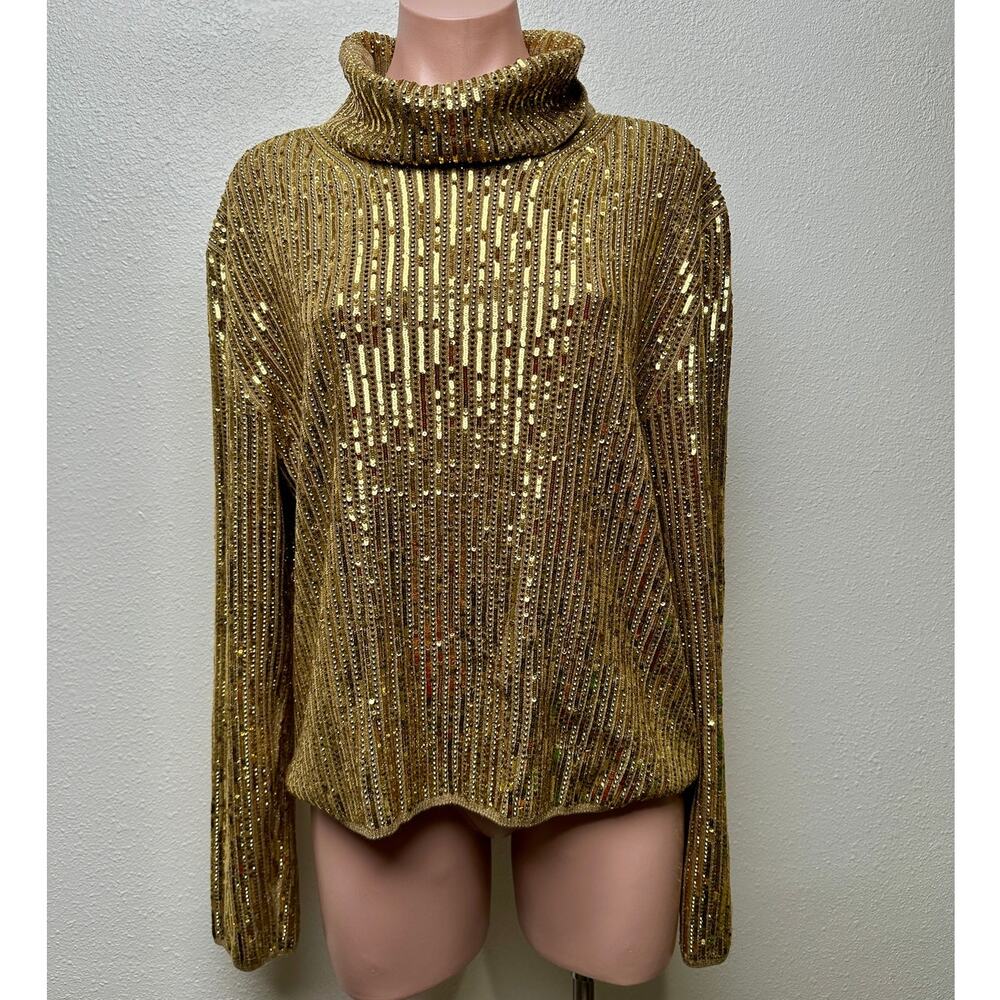 Gucci Sweater Gold Womens US M Sequin Turtleneck